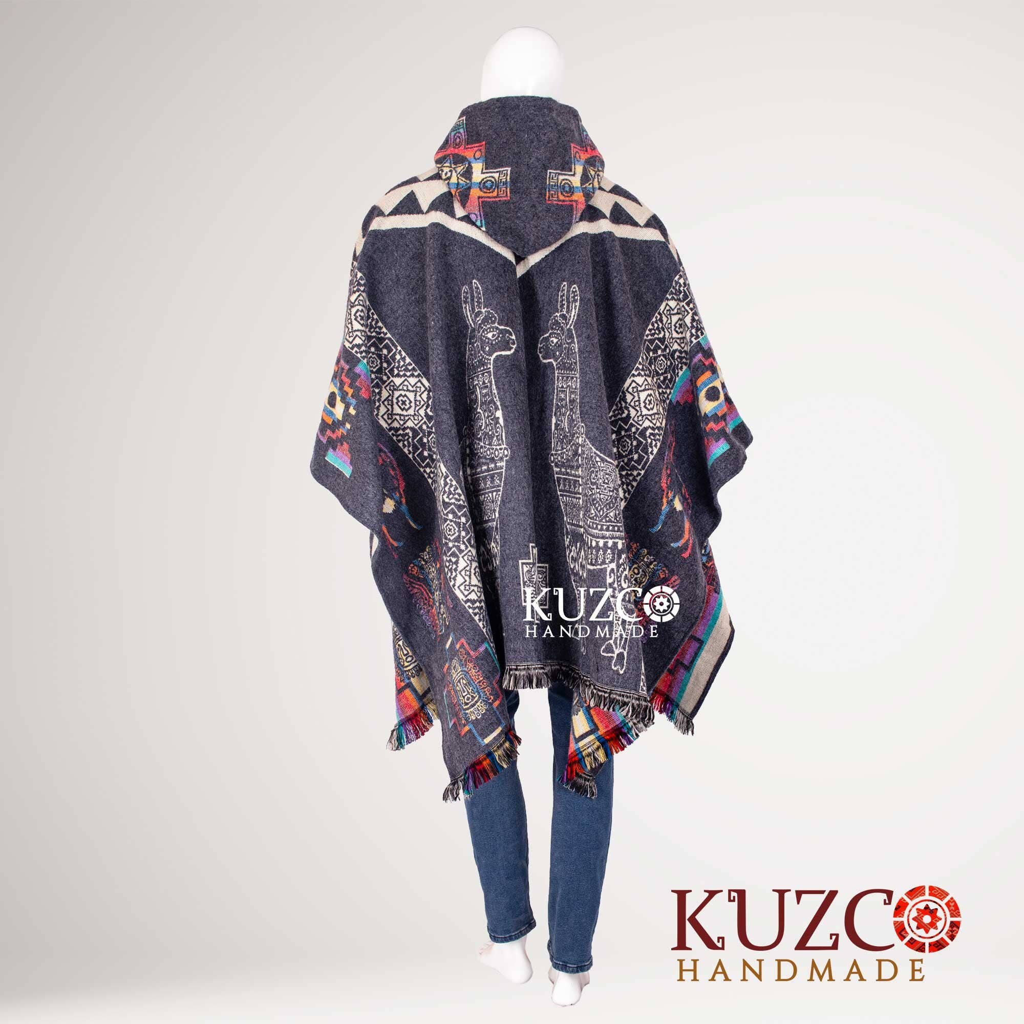 KuzcoHandmade - Wholesale Poncho - Unisex - Unisex Alpaca Wool Poncho with Native American Hood5