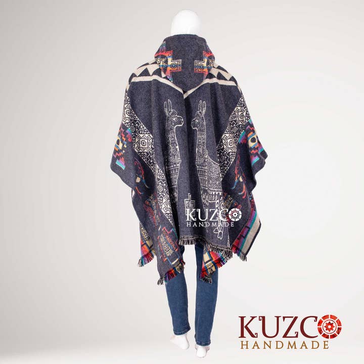 KuzcoHandmade - Wholesale Poncho - Unisex - Unisex Alpaca Wool Poncho with Native American Hood5