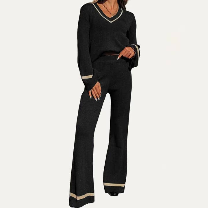 Elegant svart stickad topp bredbensbyxor i två delar för wholesale av The Moment Collection