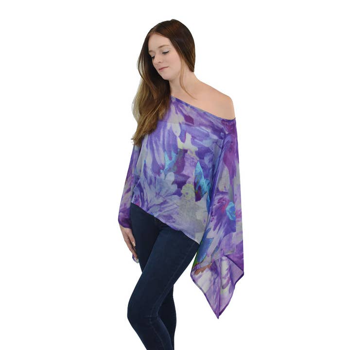 Kippling Floral Watercolor Poncho for wholesale by Dupatta Designs