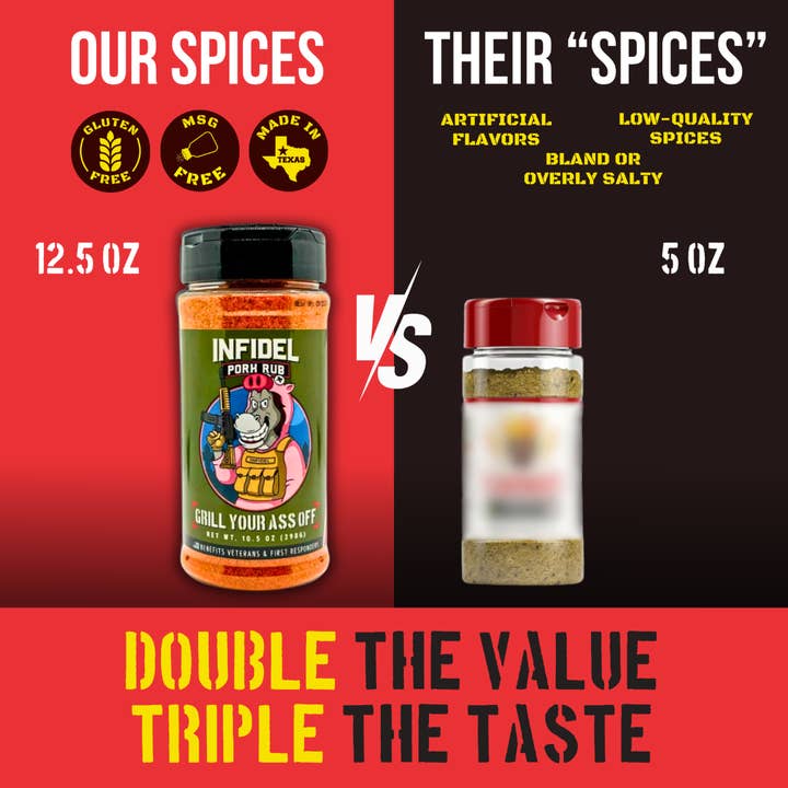 Grill Your Ass Off - Spices, Rubs, Seasonings, Sauces, Jerky - Wholesale Rub - Infidel Pork Rub™ – Bold Flavor for Unforgettable BBQ
2