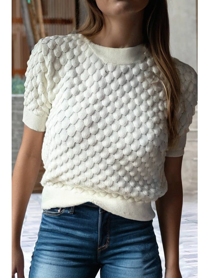 Little Daisy Closet - Wholesale Knit Sweater - Women's - LDC Textured Knit Ribbed High Neck Short Sleeve Sweater0