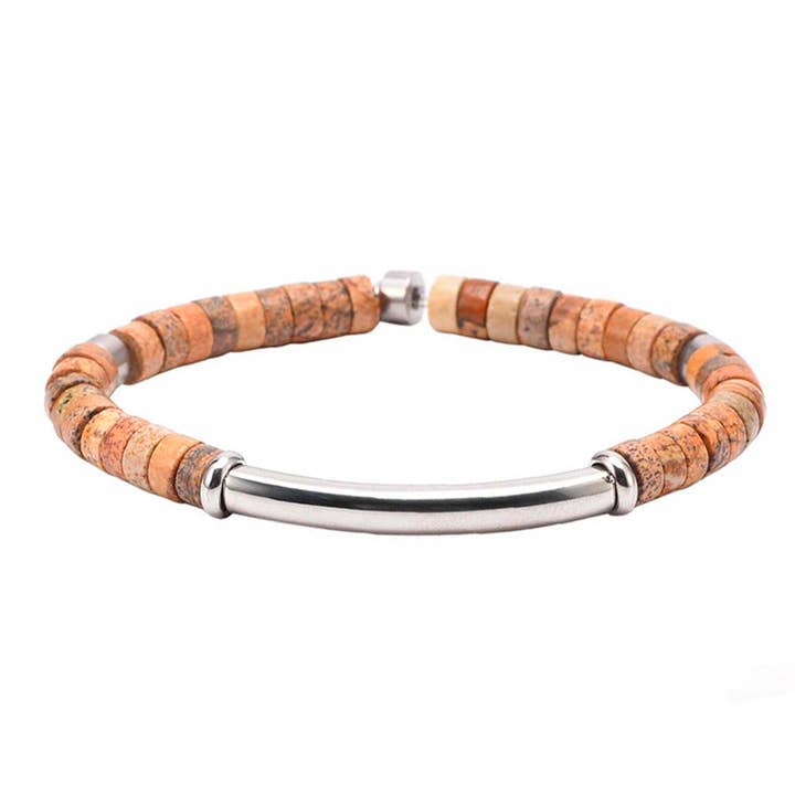 Bracelet perles heishi jaspe paysage barre pour la vente par SIXTY STONES