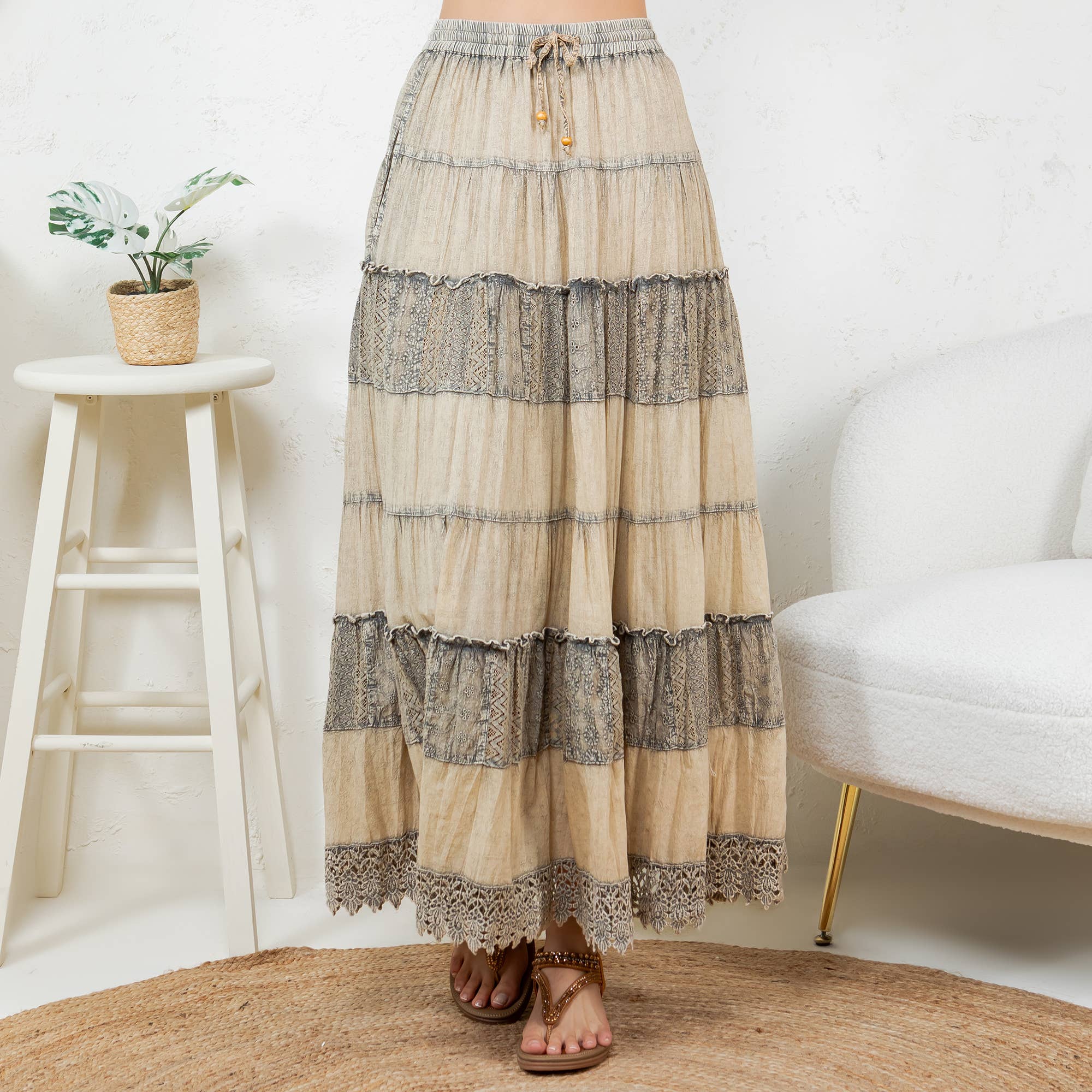 Young Threads - Wholesale Skirt - Women's - 7 Tiered Crinkle Lace Patchwork Skirt with Pocket12