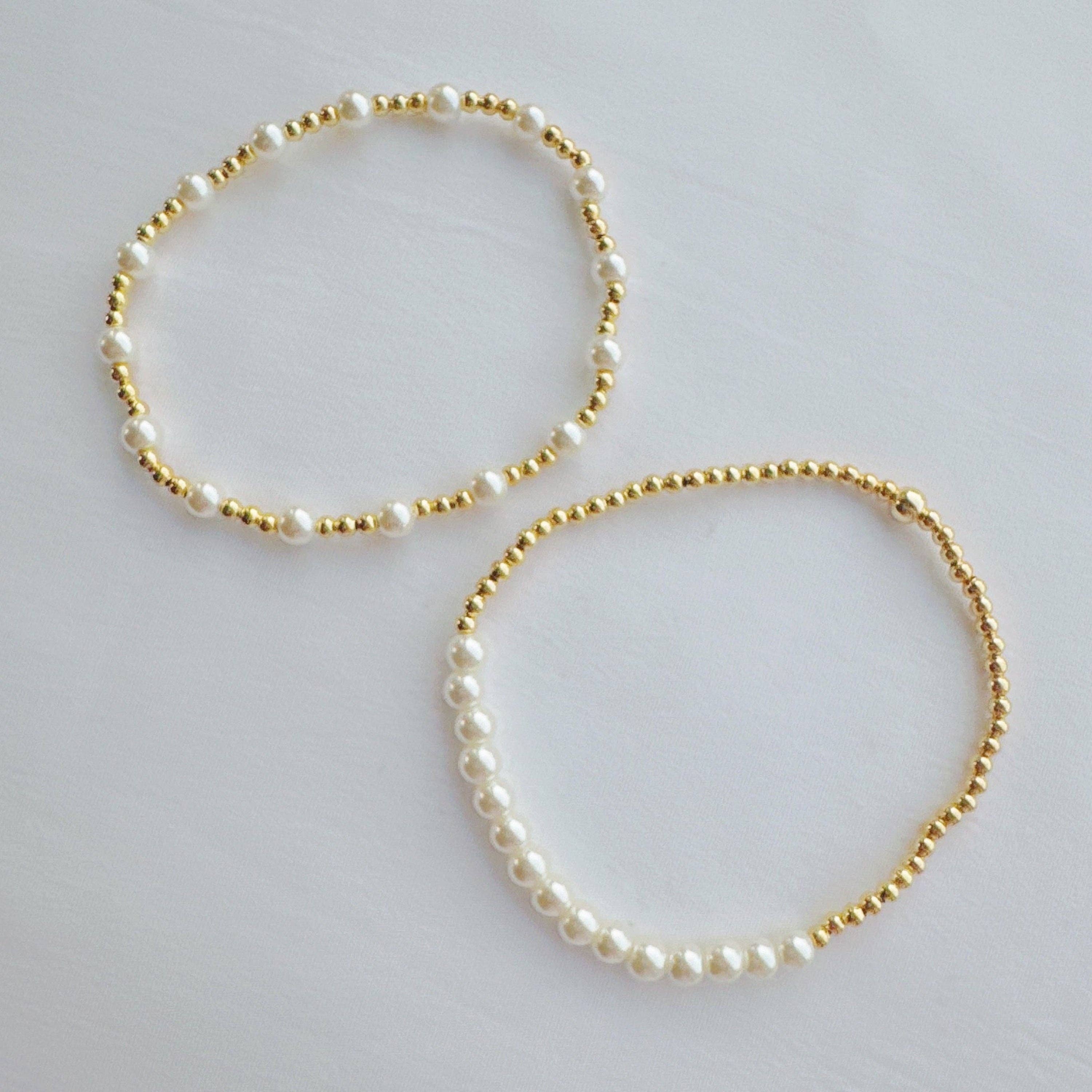 Ellison+Young - Wholesale Jewelry Set - Pearls And Gold Stretch Bracelet Set Of 21