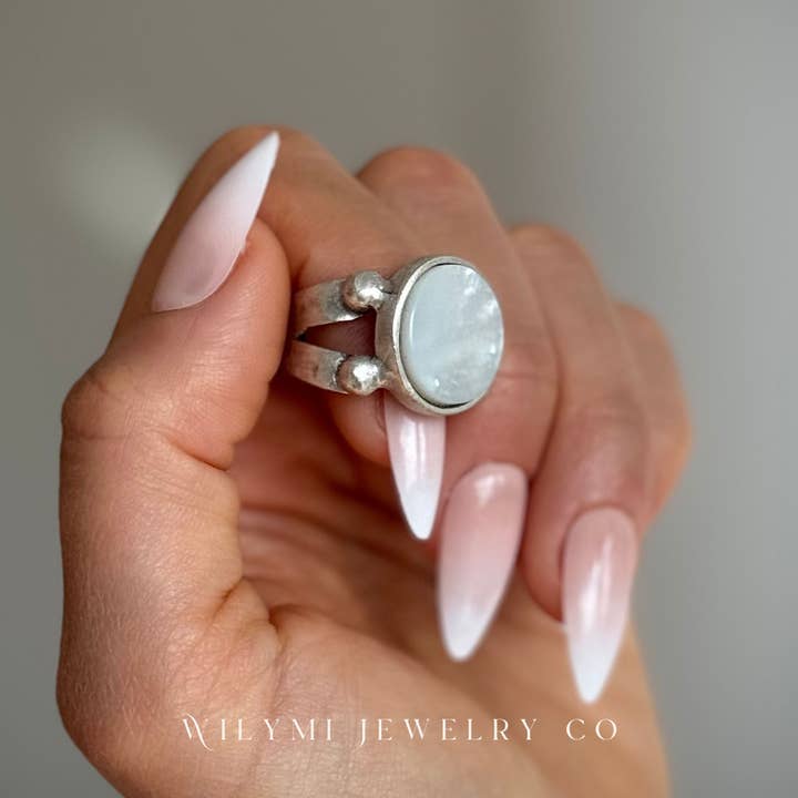 WILYMI Jewelry Co - Wholesale Cocktail/Statement Ring - Mother of Pearl Ring | 15mm Round Cut | Silver Plated6