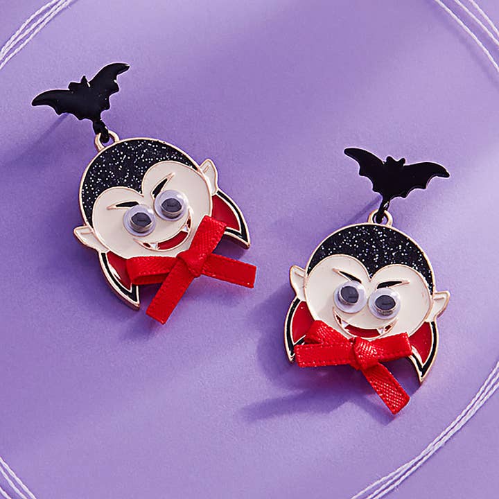 Sensibling Corp. - Wholesale Dangle Earrings - Eye Pointed Enamel Bat Dracula Dangle Earrings