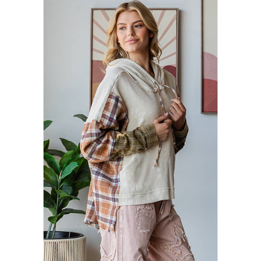 Oli&Hali – wholesale Hoodie - Dam – TVÄTTAD TYGBLANDAD HUVTRÖJA MED RUTIGT MÖNSTER11