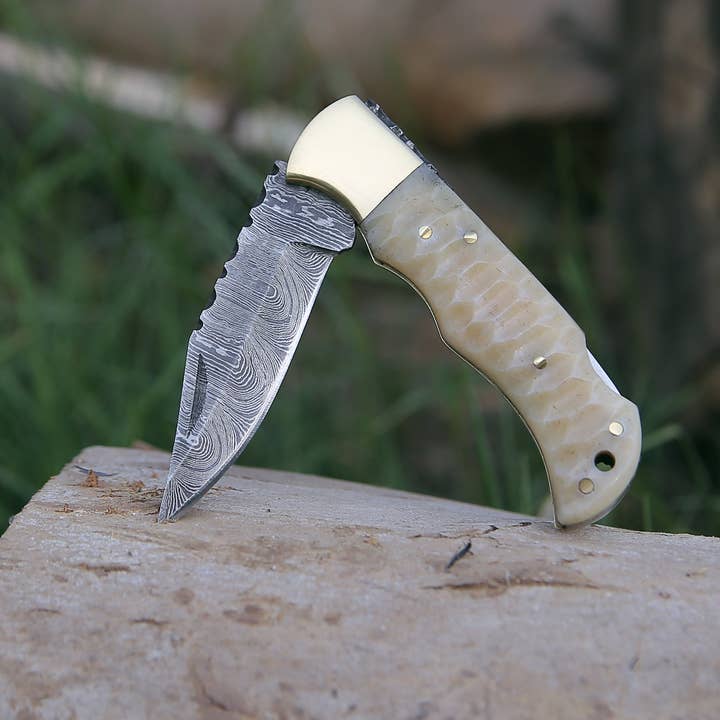 Shokunin USA - Wholesale Pocket Knife/Holder - Phoenix Pocket Knife With Forged Bone Handle