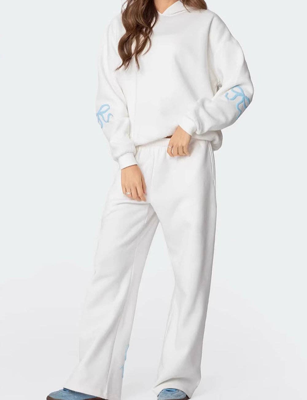 Dipped Shop - Wholesale Lounge Set - Women's - Trendy Print Loose Hoodie Sweatshirt Pants Set DP25F5406