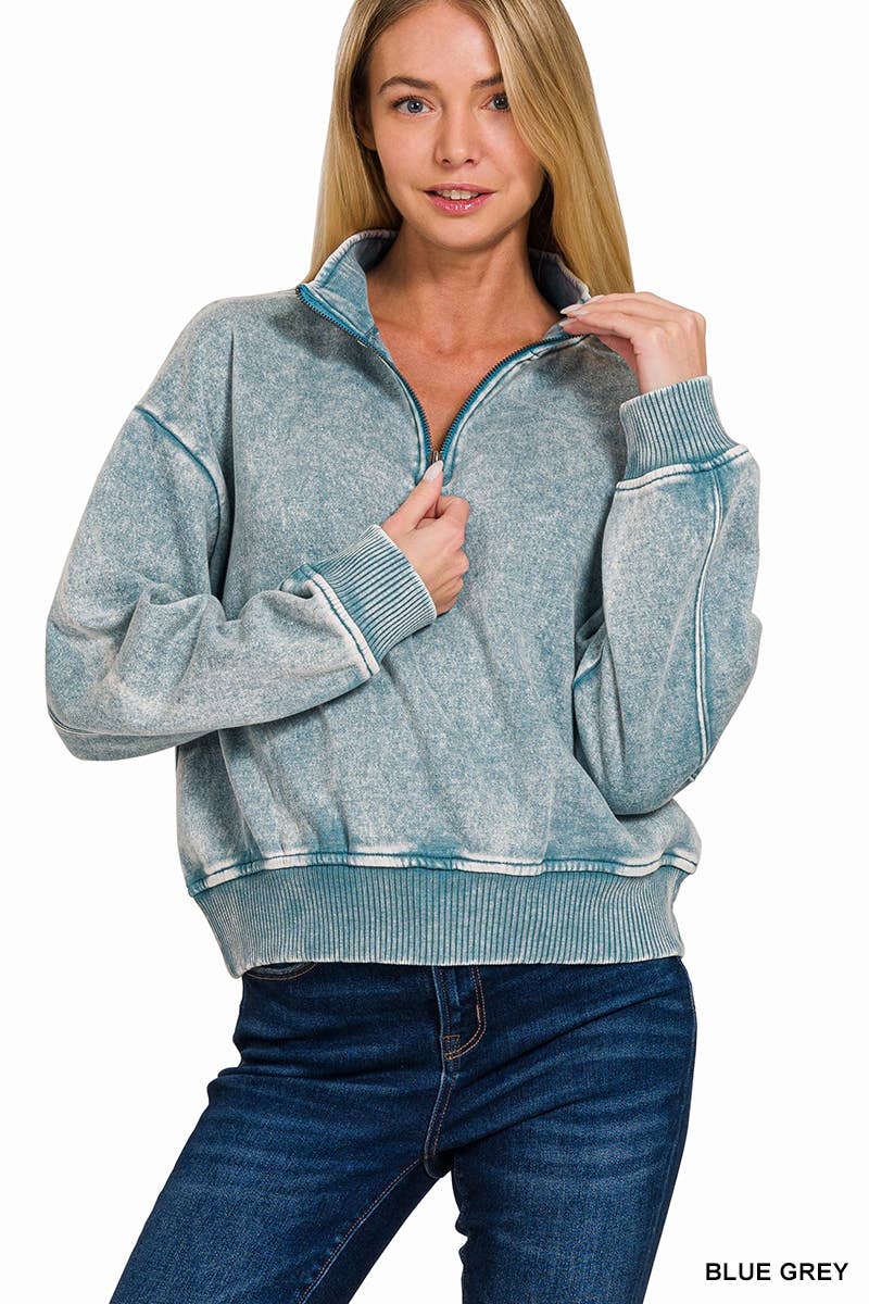 42POPS - Wholesale Sweatshirt - Women's - `.0806 Washed Fleece Half Zip Pullover SI-2493017