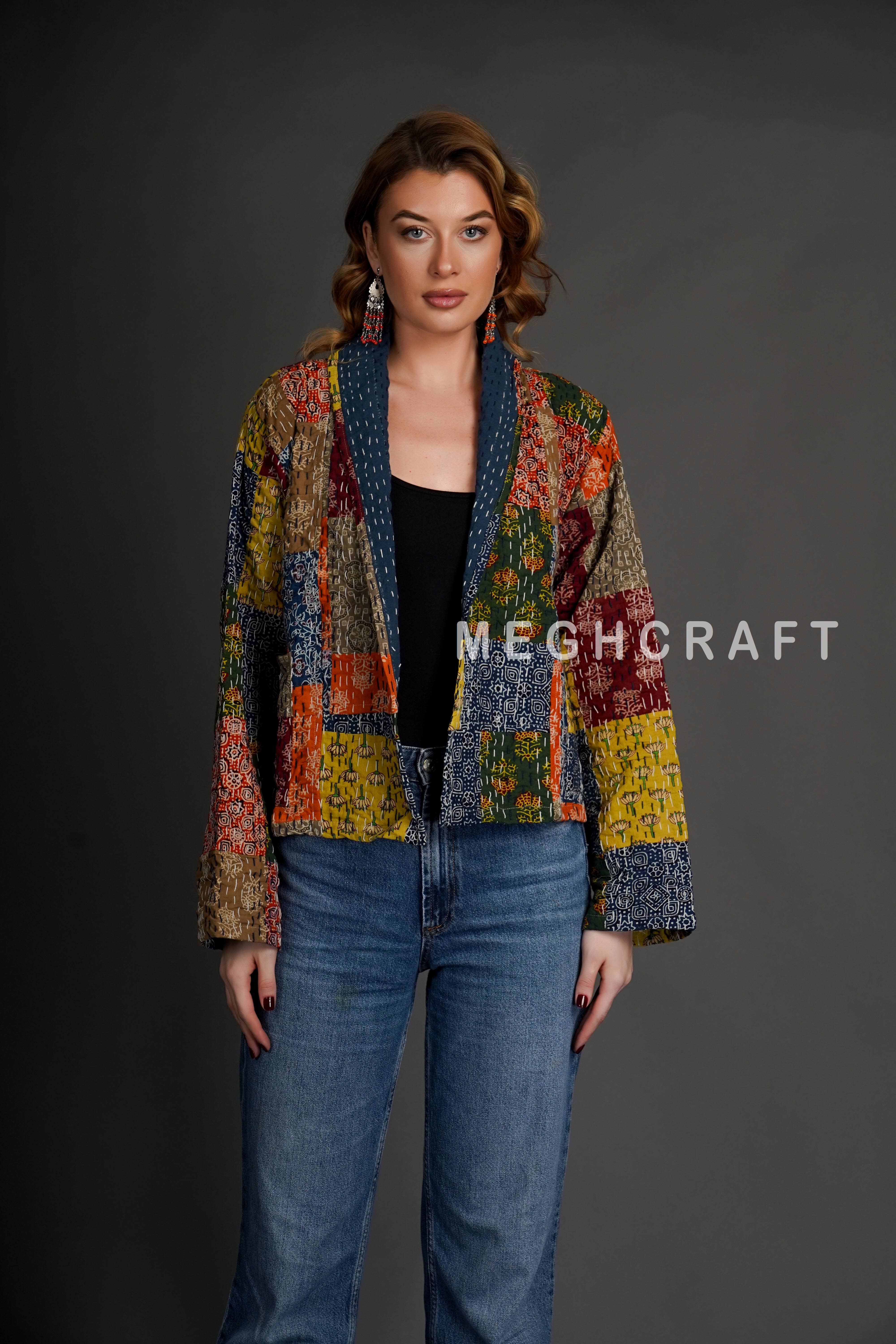 Meghcraft - Venta al por mayor Chaqueta - Mujer - Chaqueta Reversible de Kantha para Mujer9