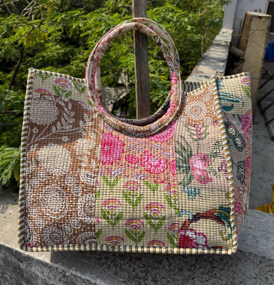 Wholesale Patchwork Quilted Cotton Bag Market Bag Floral Printed