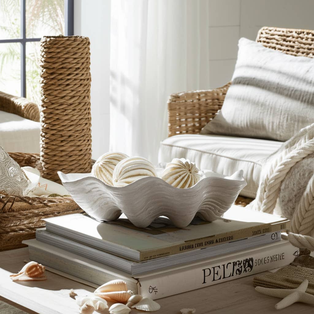 Sagebrook Home - Wholesale Decorative Plate/Dish/Bowl - Decorative Bowl - Ivory Resin Coastal Seashell Shape, 13 in.13