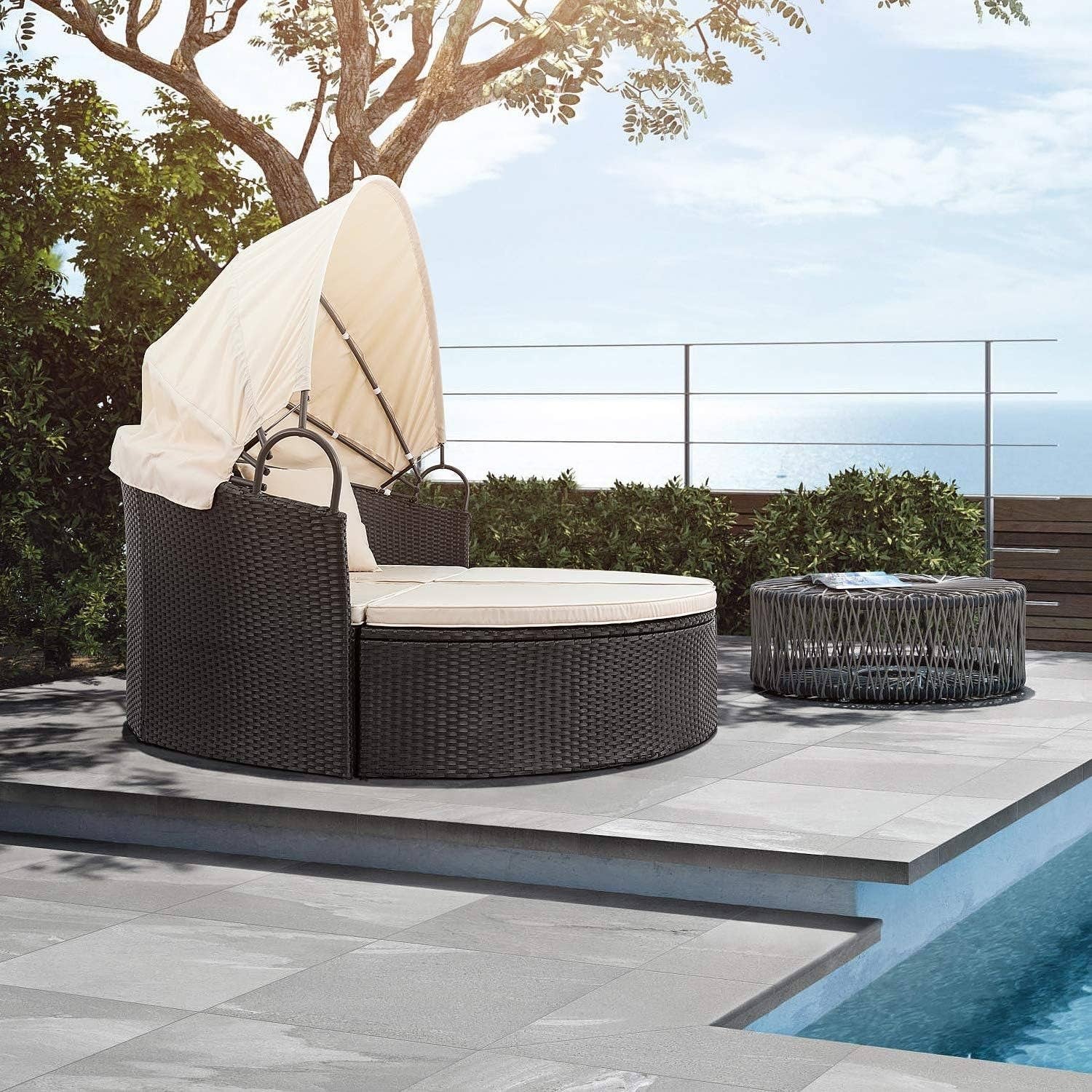 ShipItFurniture - Wholesale Patio Set - Outdoor Round Daybed With Canopy Wicker Patio Sofa1