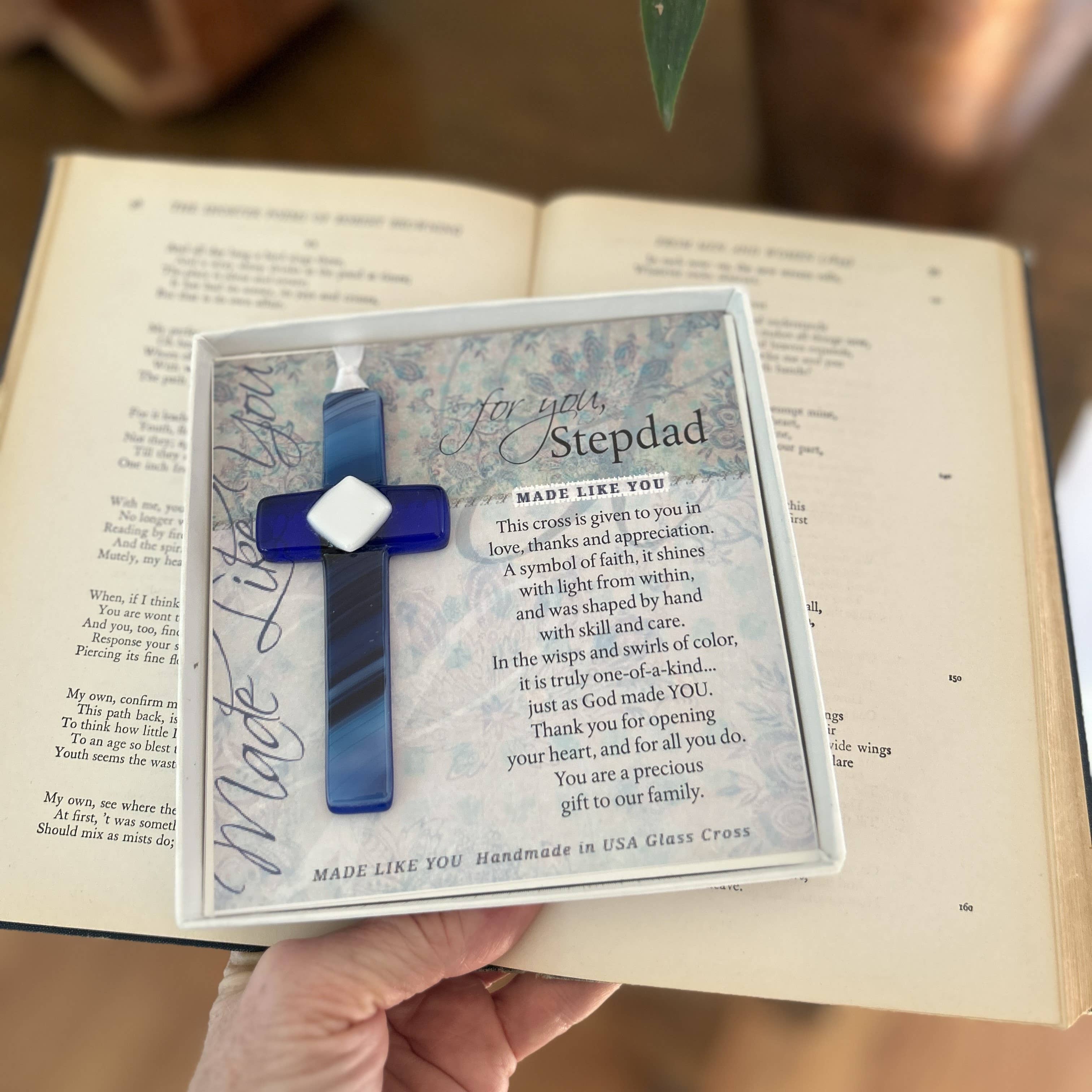 The Grandparent Gift Co. Inc. - Wholesale Ornament - Stepdad Gift  USA Handmade Glass Cross Christian 44731