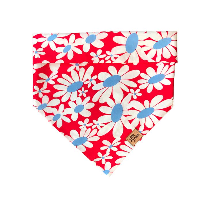 Retro Daisies Red Bandana for wholesale by ECO4PAWS