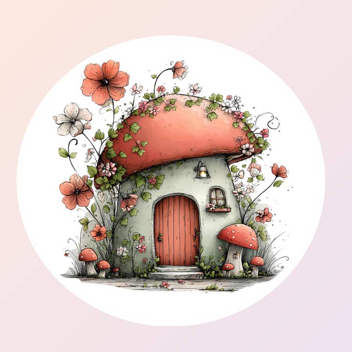 Autocollants esthétiques de printemps fantaisistes, Maison champignon pour la vente par Sorry Not Sorry Co