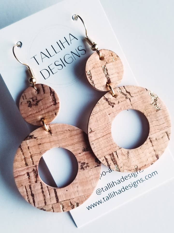 Cork Backed Genuine Leather w/Gold Flecks Sadie Earrings for wholesale by Talliha Designs