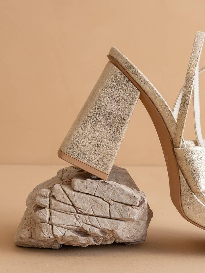 The Zoey Light Gold | Knotted Band Platform Heel for wholesale on Faire3