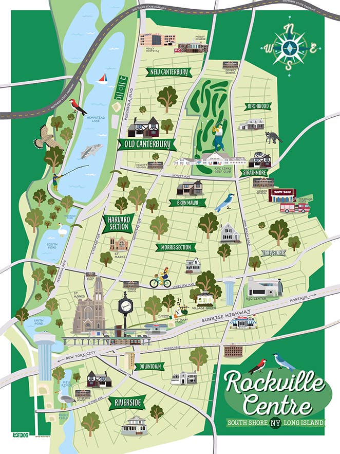 Mapa ilustrado del centro de Rockville para venta al por mayor de LOST DOG art & frame