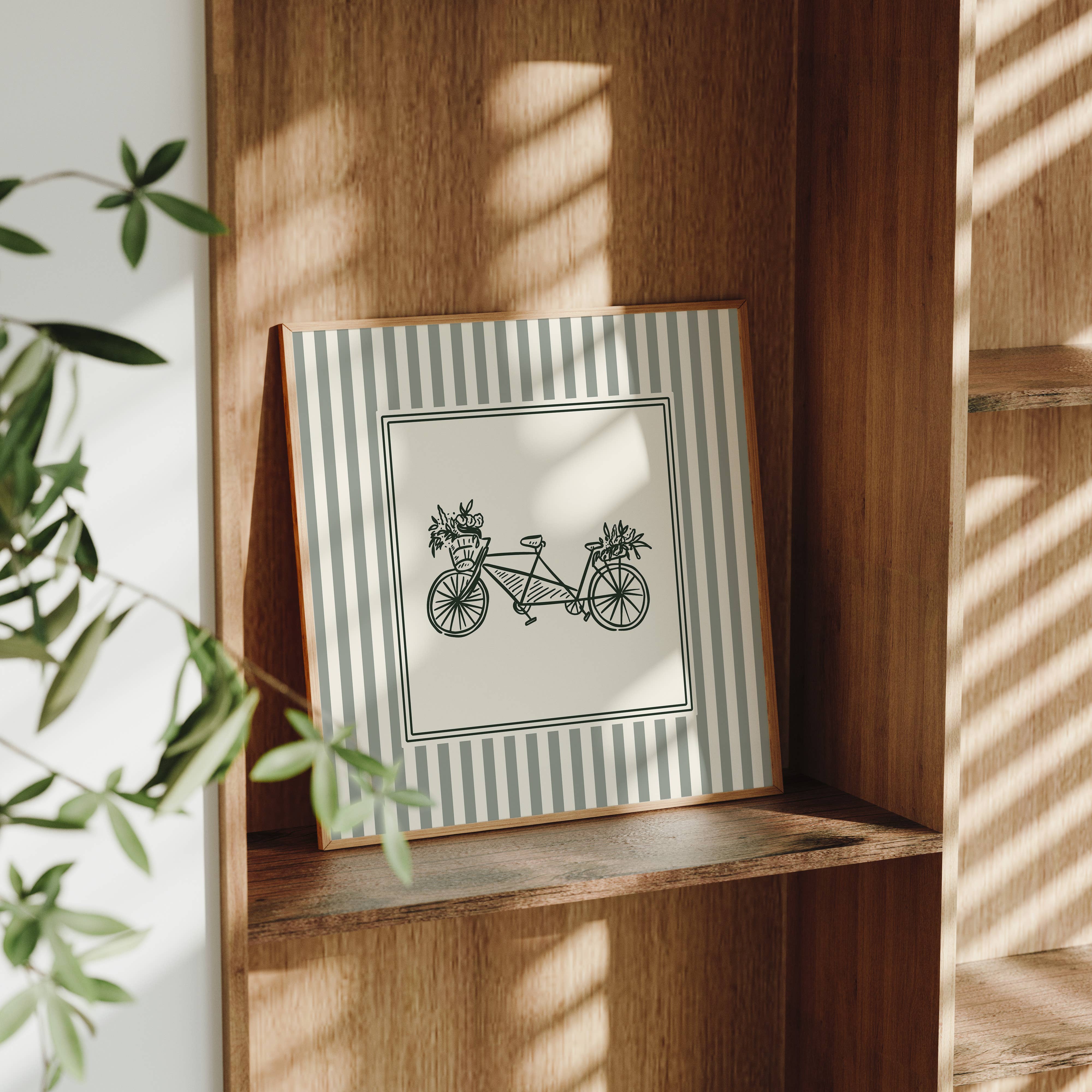 Paperly Creative Co - Wholesale Art Print - Bike with Flowers Art Print (Sage Green Stripe)8