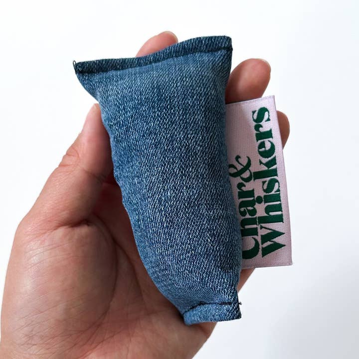 Upcycled Denim Mini Catnip Toy for wholesale by Char and Whiskers