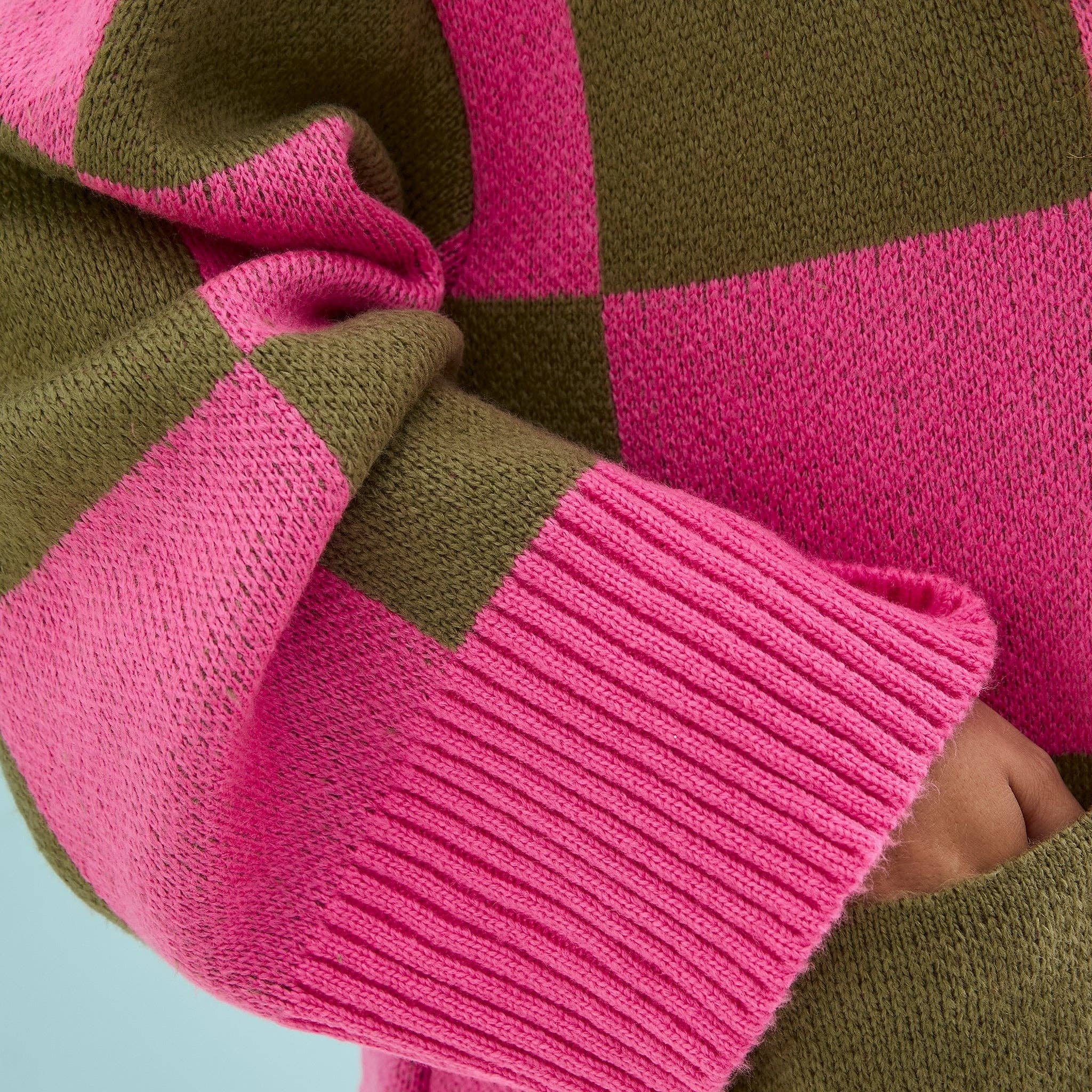 Cara & The Sky - Wholesale Cardigan - Dames - Candice Wijde Mouw Geruite Knopenvest - Roze & Groen7