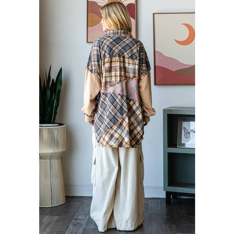 Oli&Hali - Wholesale Shirt - Women's - BLEACH DETAIL BUTTON PLACKET MIX MEDIA SHIRT4