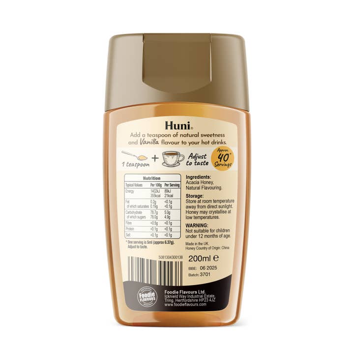 Foodie Flavours - Vendita all'ingrosso Sciroppi aromatizzati - Sciroppo di caffè naturale Huni - Vaniglia - 200ml1