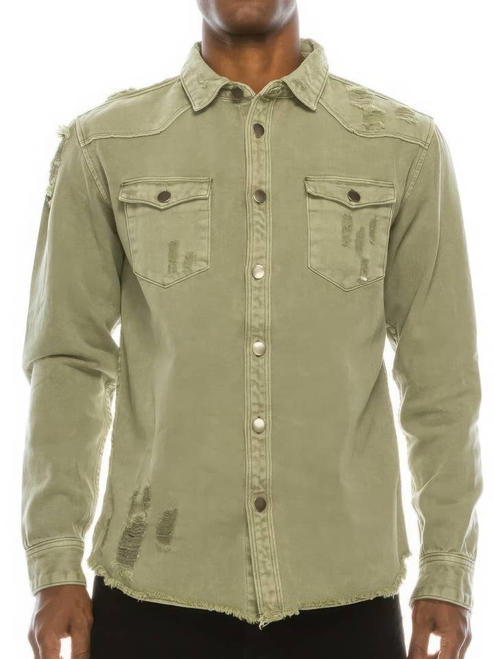 Men's Ripped Denim Overshirt for wholesale by CC Wholesale Clothing
