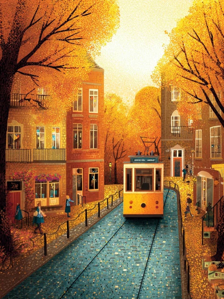 Golden Season: Tram through Time | Map Fripperies for wholesale by Fripperies