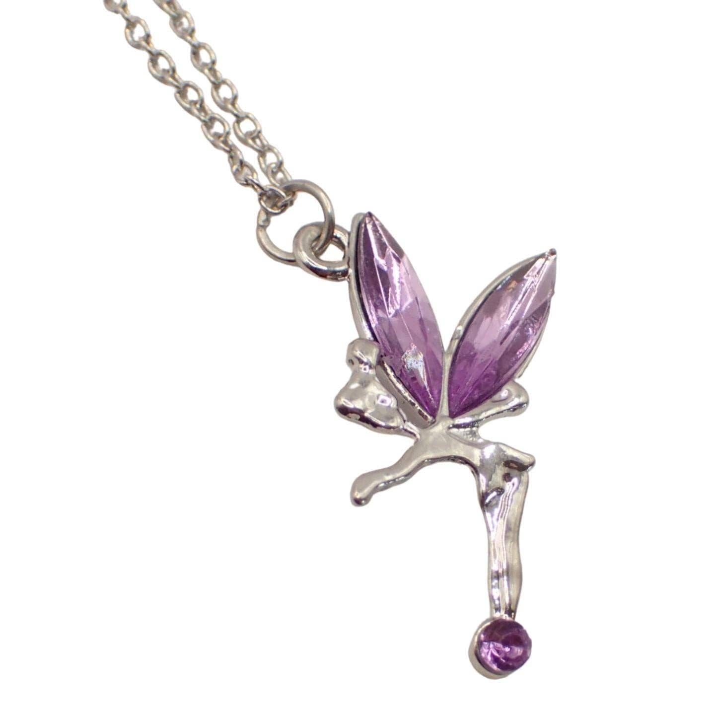 Topkids Accessories - Wholesale Pendant/Charm Necklace - Sparkly Silver Necklace with Coloured Crystal Fairy Pendant For Ladies & Girls, Pretty Shiny Fairy Crystals, Cottagecore, Mystical Jewellery4