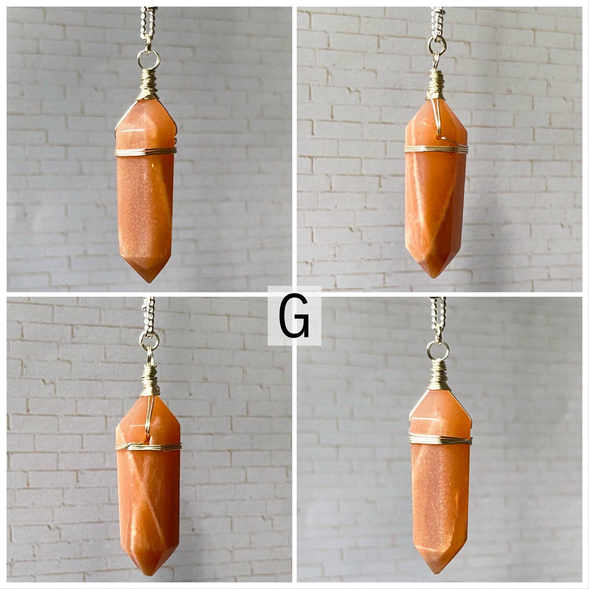 Moonchild Society - Wholesale Pendant/Charm Necklace - Peach Moonstone Silver Crystal Point Necklace, Wire Wrapped Jewelry, Raw Crystal,  Boho Witchy Pick Your Crystal9