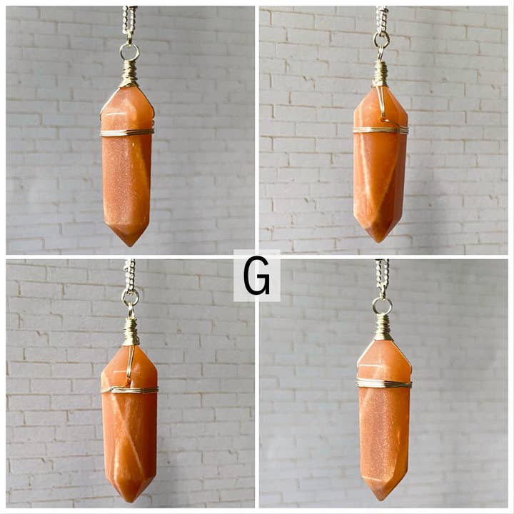 Moonchild Society - Wholesale Pendant/Charm Necklace - Peach Moonstone Silver Crystal Point Necklace, Wire Wrapped Jewelry, Raw Crystal, Boho Witchy Pick Your Crystal9