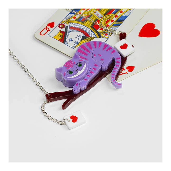 Rosa/Púrpura Collar de rama con gato Cheshire de Alicia en el país de las maravillas de venta al por mayor en Faire1