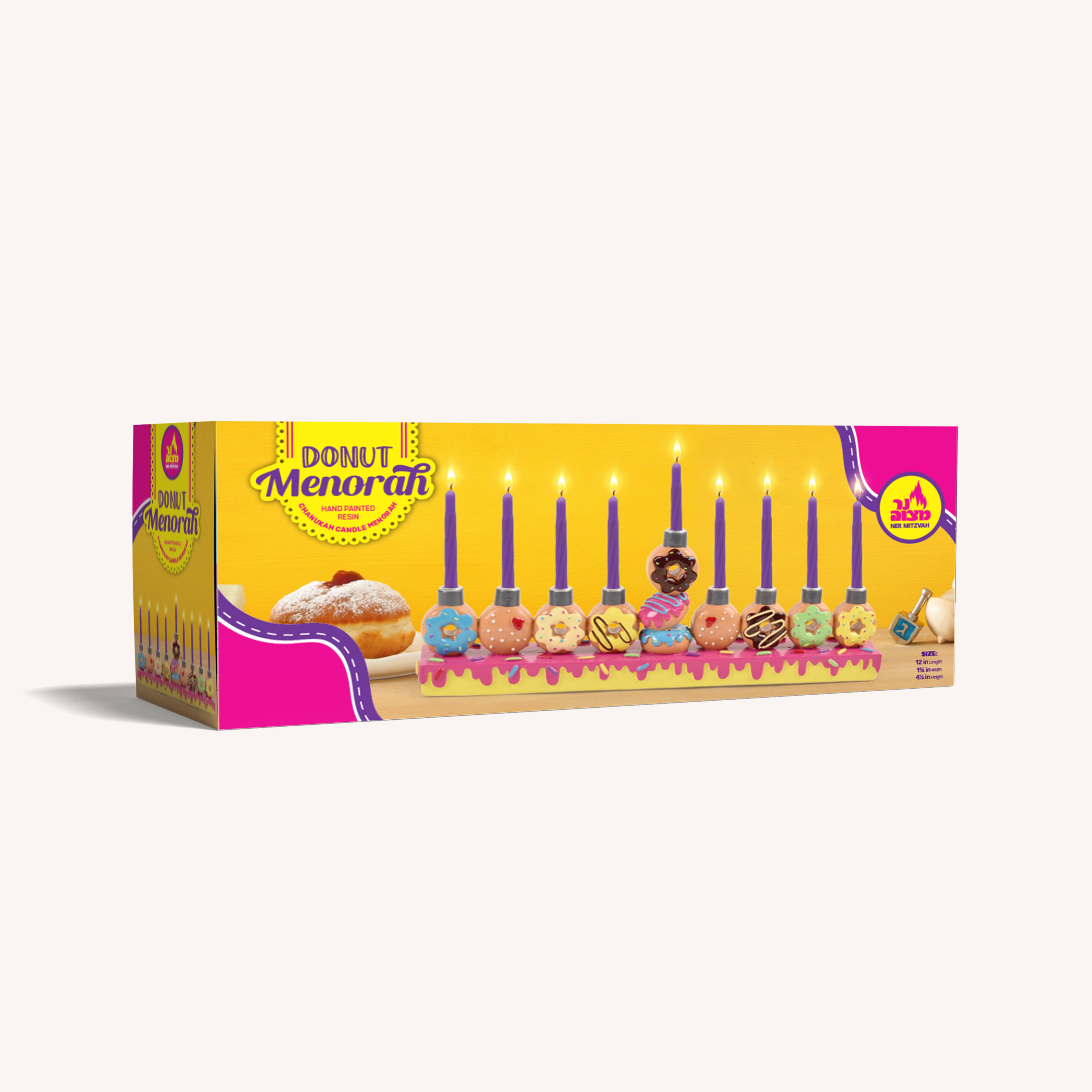 Ner Mitzvah - Vendita all'ingrosso Menorah - Menorah dipinta a mano con design di ciambelle2