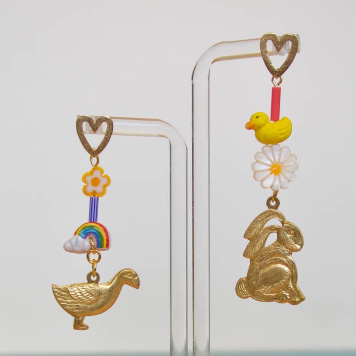 Vintage Duck Rabbit Charm Earrings for wholesale by Sunny and Sal