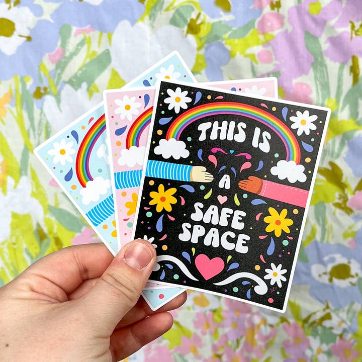 This is a safe space vinyl sticker for wholesale by Lemon Dawn Studio