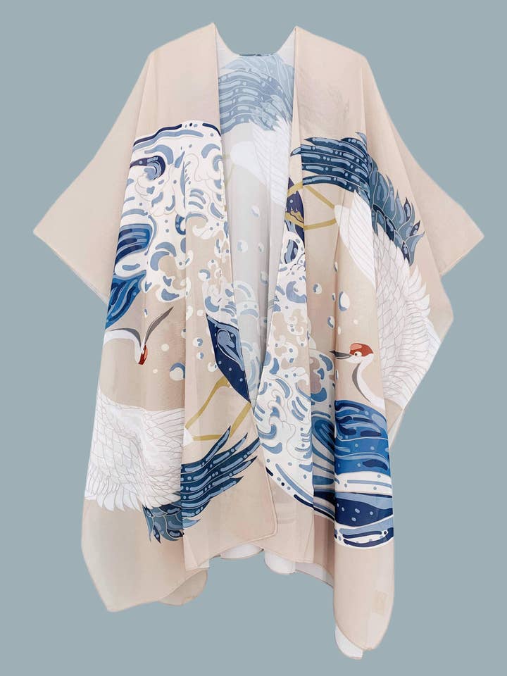 JC070927 Japanese Crane Artwork Kimono for wholesale by JC Sunny Fashion