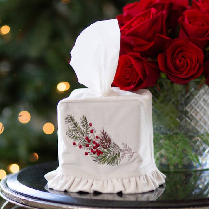Natale Velvet Tissue Box Cover - Christmas for wholesale by Arte Italica & Crown Linen Designs
