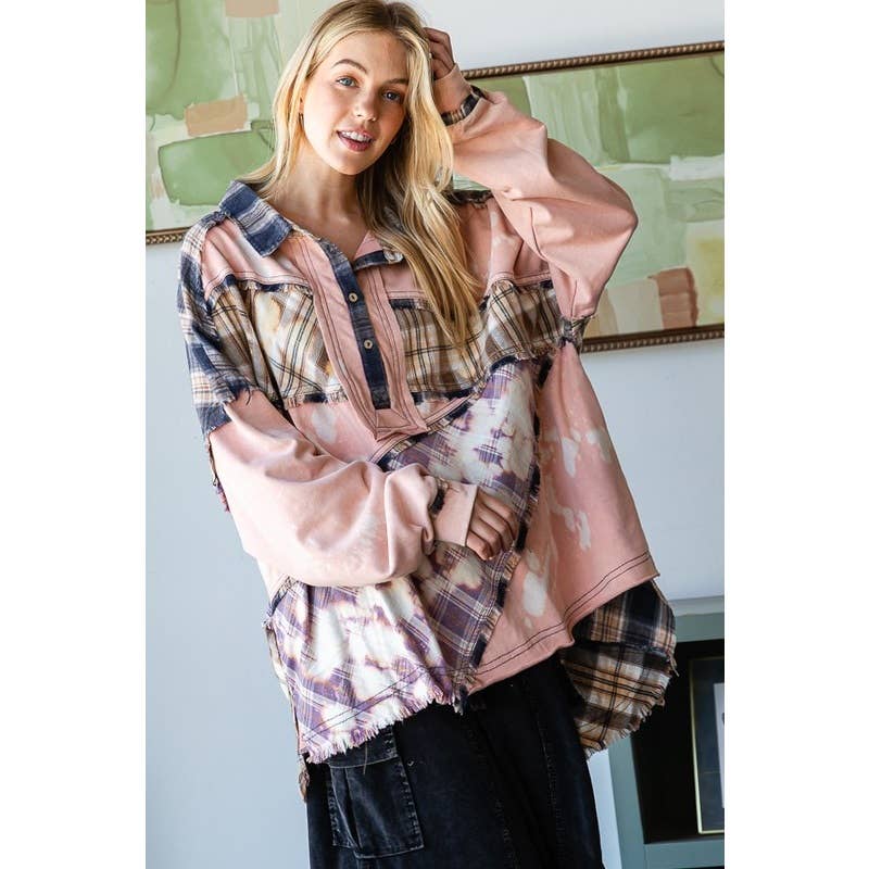 Oli&Hali - Wholesale Shirt - Women's - BLEACH DETAIL BUTTON PLACKET MIX MEDIA SHIRT5