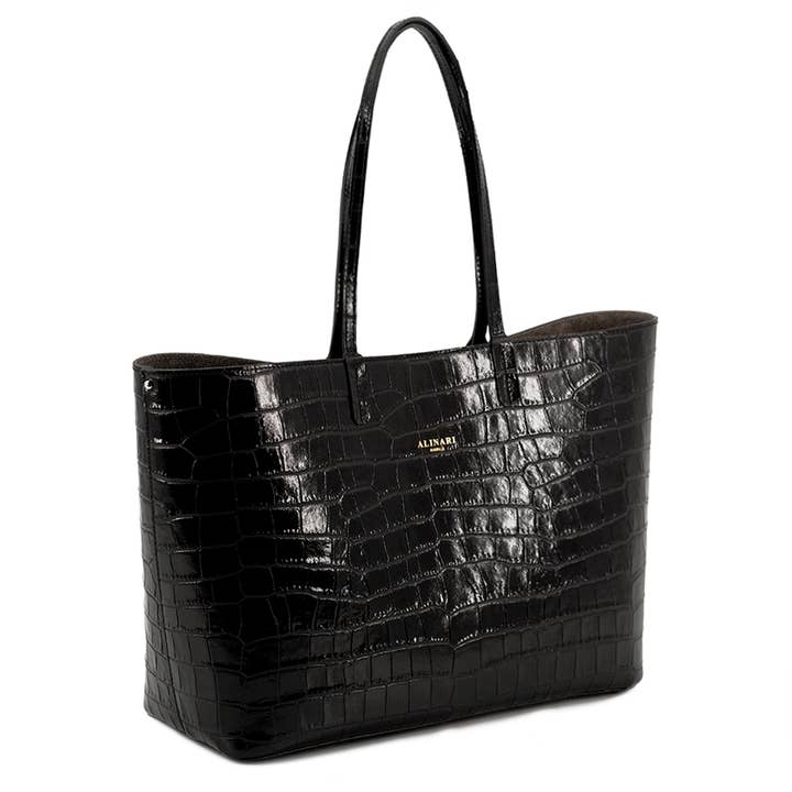 Alinari Firenze - Wholesale Tote Bag - Women's - Maxima Tote Bag Black Crocco
