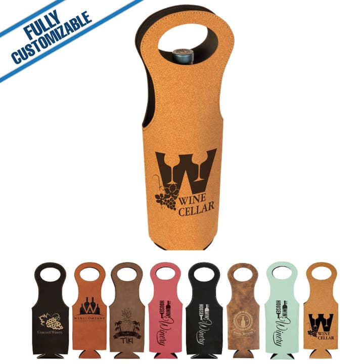 GiftWorksPlus - Wholesale Wine Tote - Engraved Leatherette Wine Bag - Fully Customizable