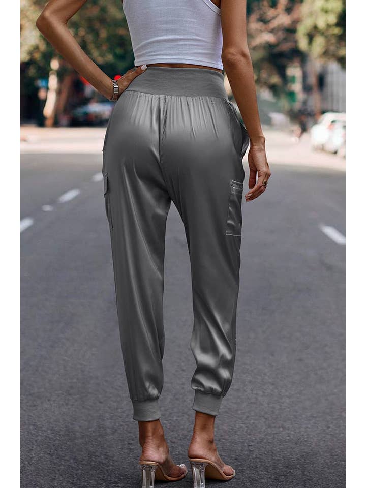 Elings - Wholesale Pants - Women's - High Waist Long Pant Trousers With Pocket Satin Jogger Pants13