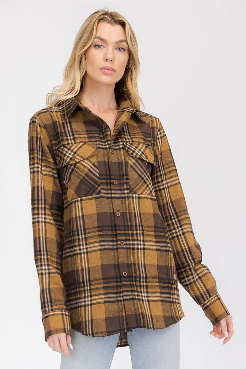 WEIV - Wholesale Button Down Shirt - Women's - WOMENS OVERSIZED FLANNEL LONG SLEEVE SHIRT9