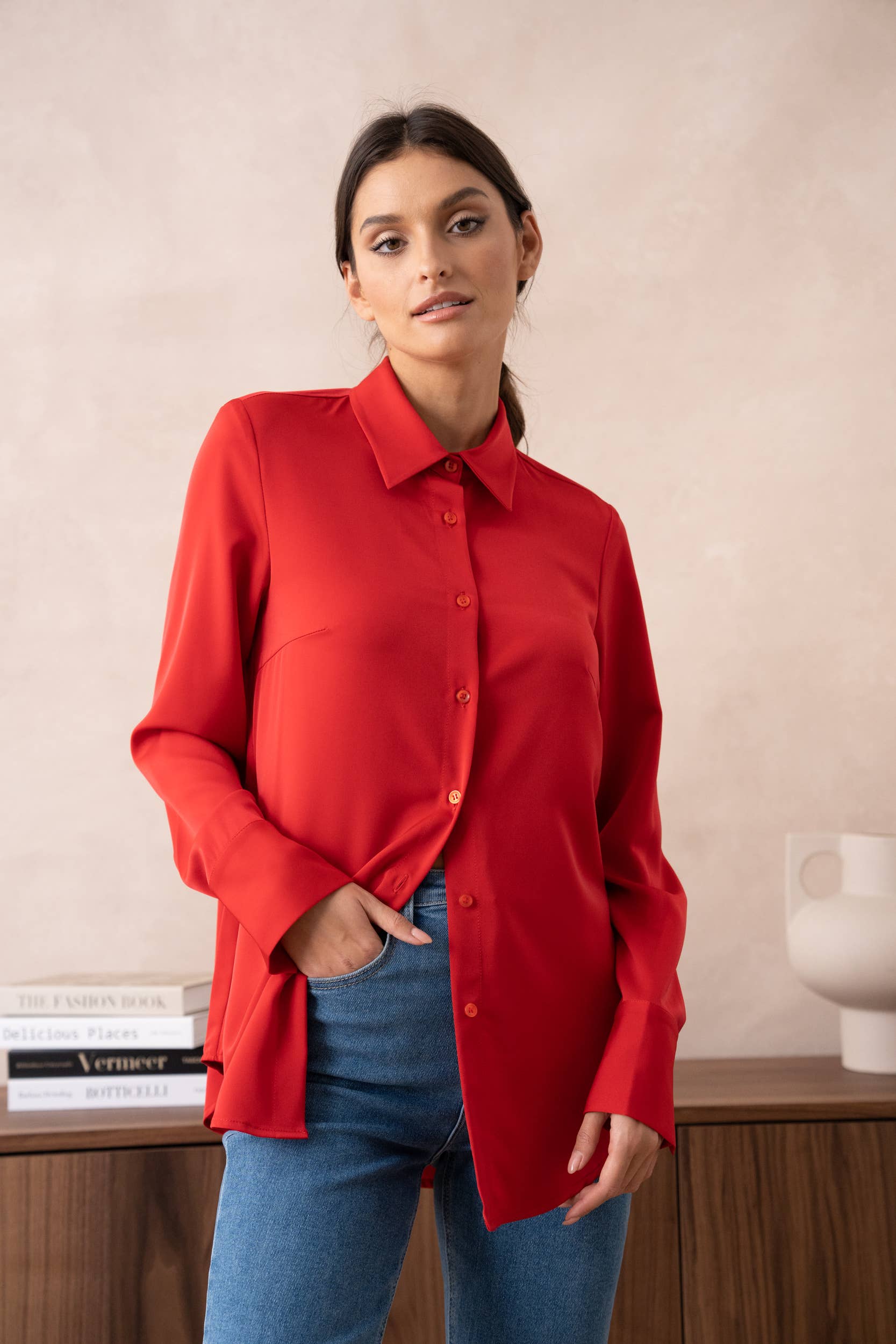 Attentif Paris - Wholesale Button Down Shirt - Women's - Satin shirt with classic notched collar50