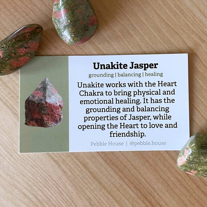Unakite Jasper - Crystal Info Card (50 pak) for engroshandel hos Pebble House