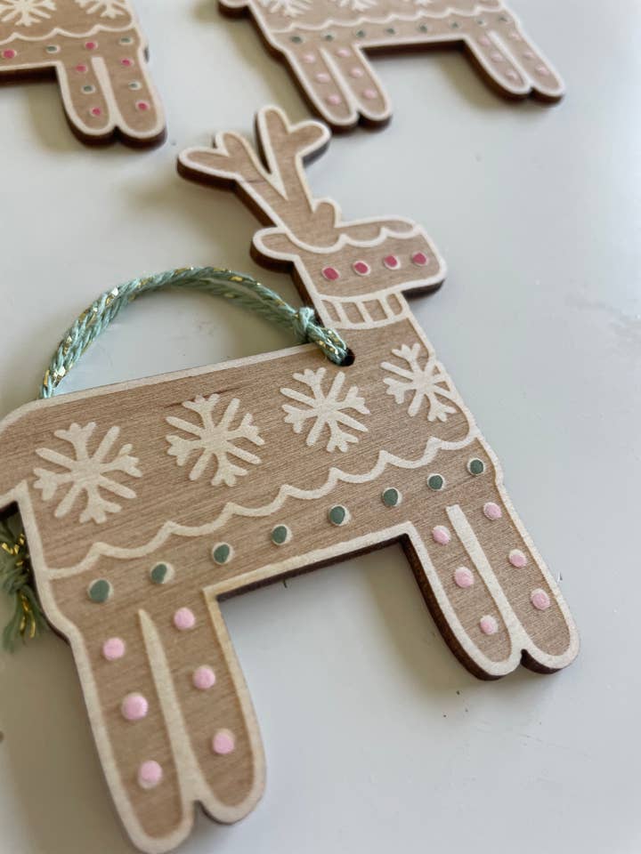 Nordic Reindeer Painted Ornament for wholesale by R+M Woodshop