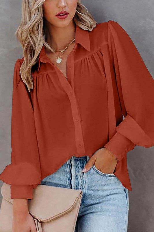 Aria Romance - Wholesale Blouse - Women's - Lantern Sleeve Pleated Collar Shirt12
